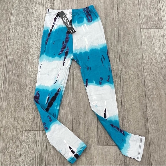 Blue and White Kids Tie Dye Leggings - Picture 2 of 2